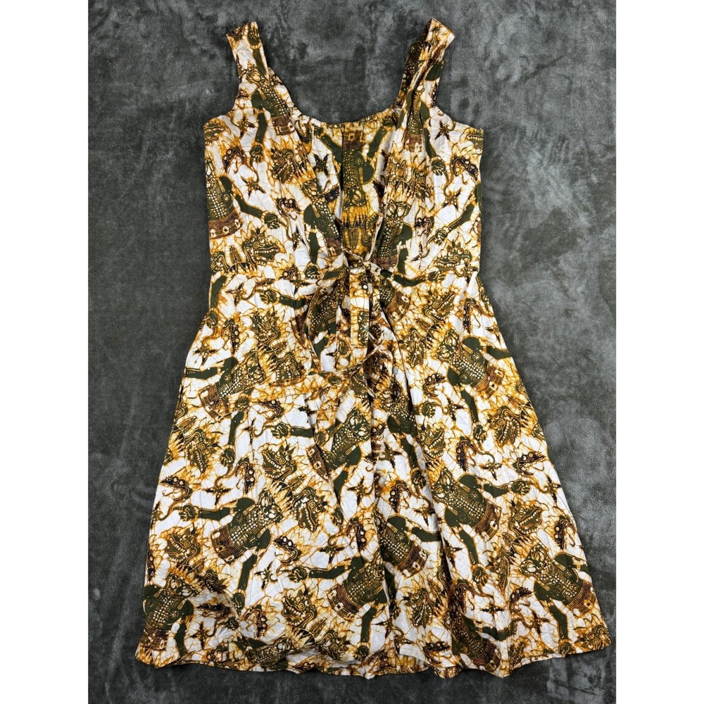 Sleeveless Mini Dress in Olive & Gold Print - Picture 3 of 9
